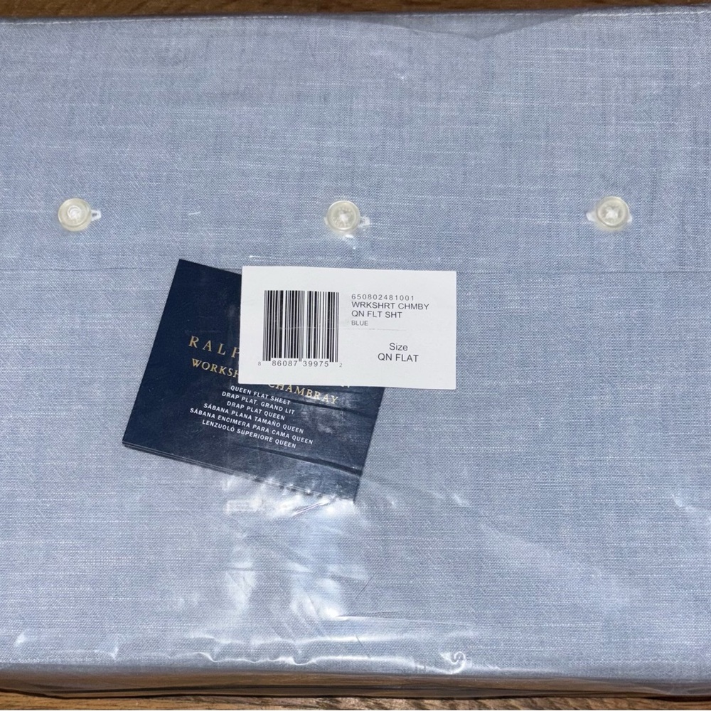New Ralph Lauren Home Workshirt Chambray Flat Queen Sheet Blue Quiet Luxury